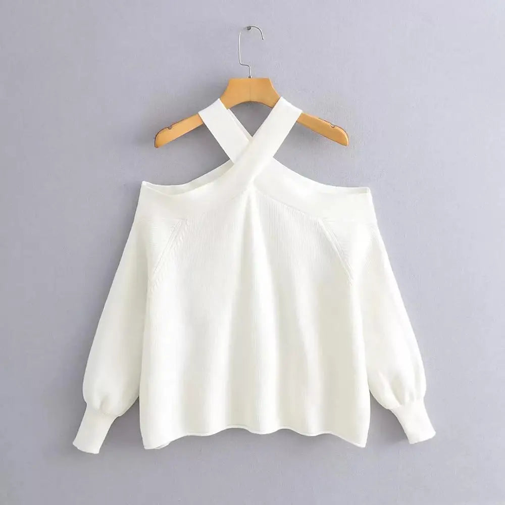 Timeless Elegance: Off-Shoulder Cross-Neck Sweater
