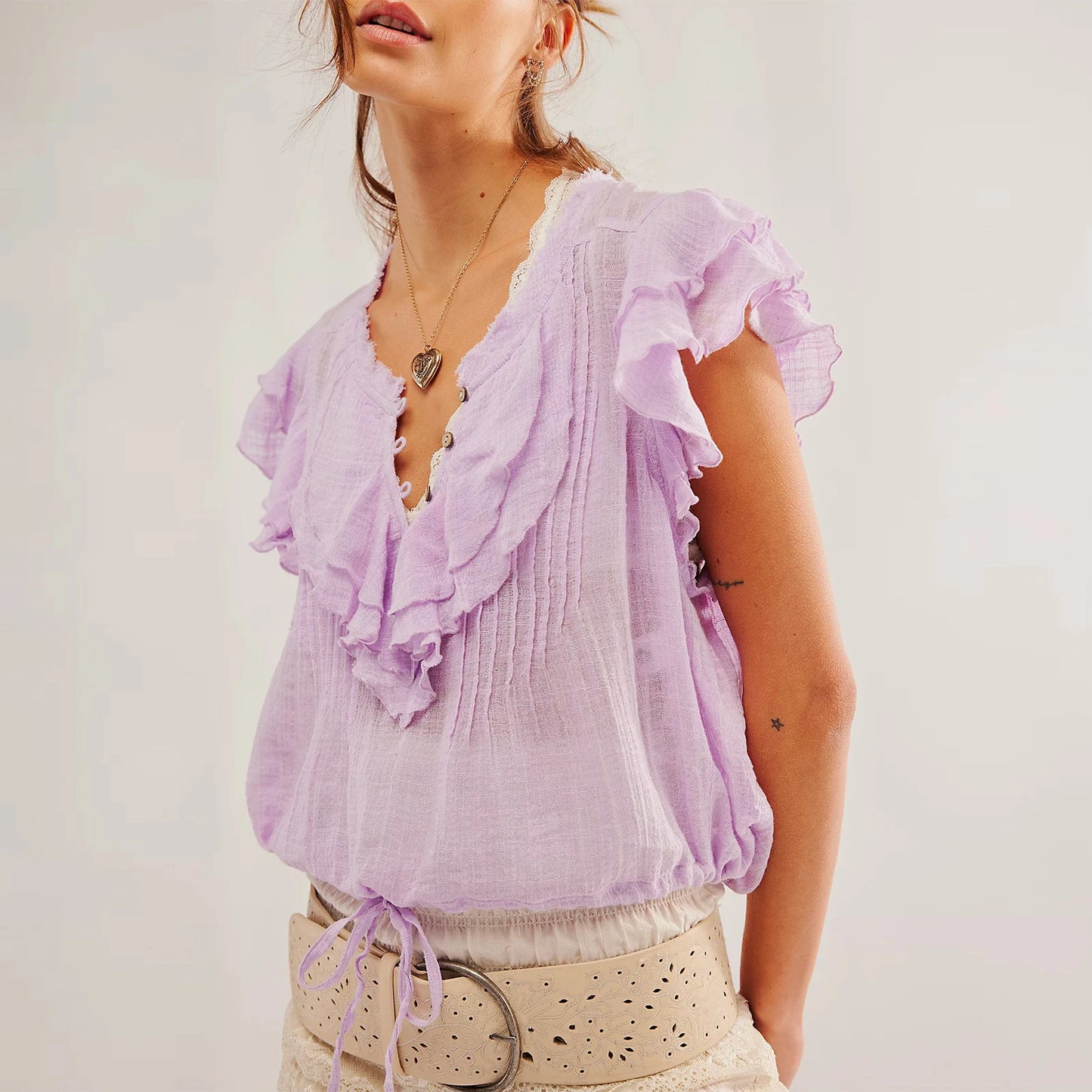 Slay the Streets – Y2K Ruffle Trim Button-Up Blouse