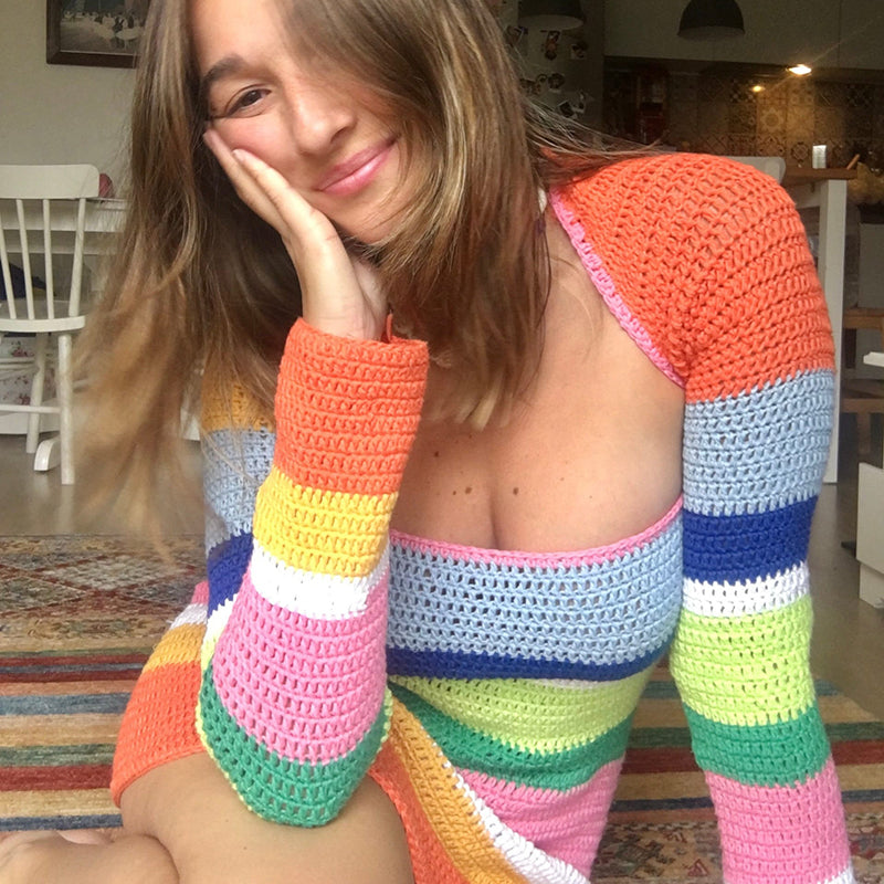 Rainbow Crochet Mini Dress – Vibrant & Handcrafted Perfection