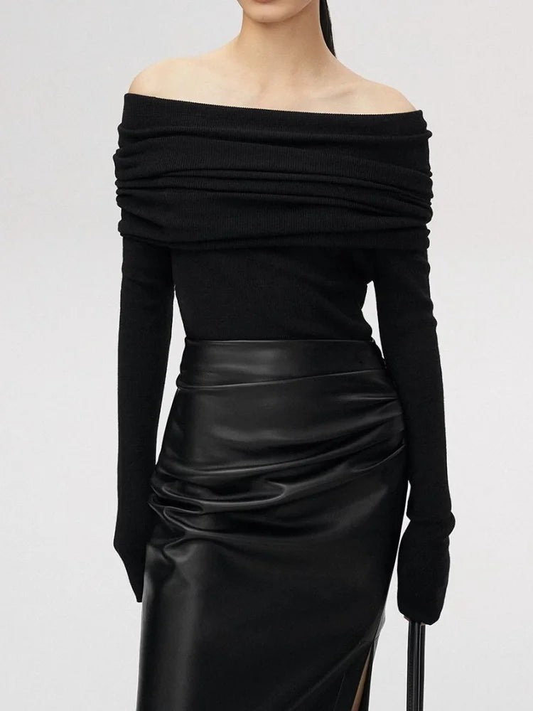 Élancée: Cozy & Chic Off-Shoulder Long Sleeve Sweater