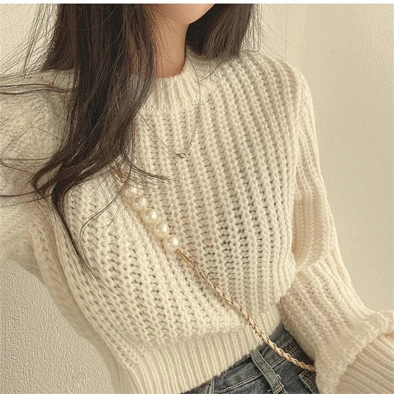 Lanterne: Vintage Harajuku Lantern Sleeve Knit Sweater – Cozy Korean Style