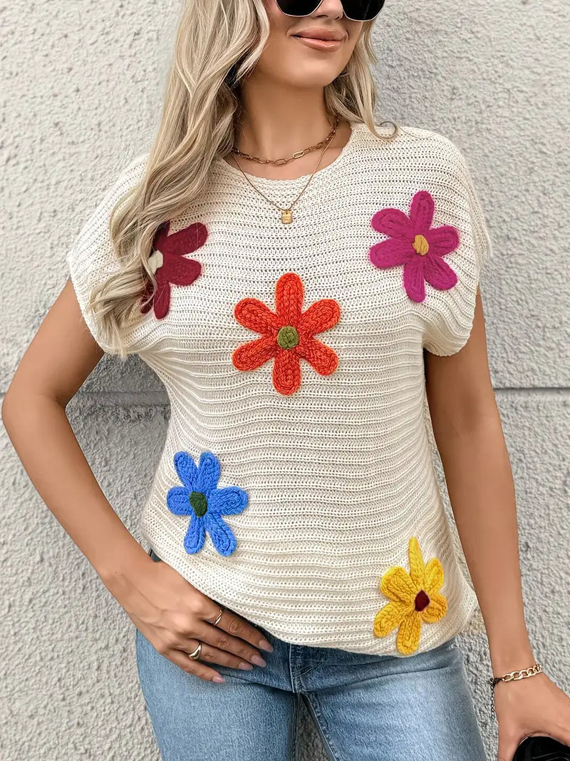 Floral Patchwork Knit Top – Boho Chic Elegance 🌸✨