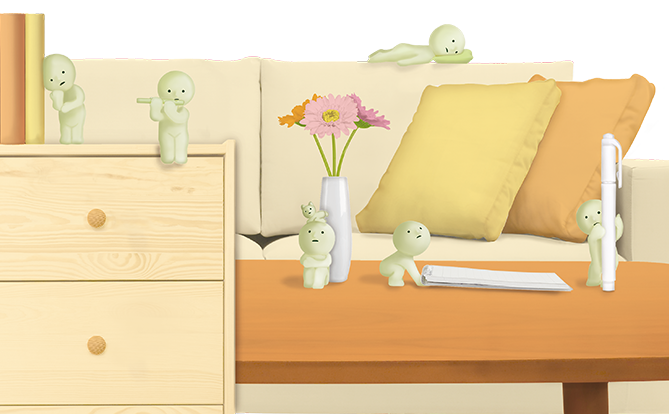 Smiski, living room series. Children's room with a bed, dresser, and decorative items.