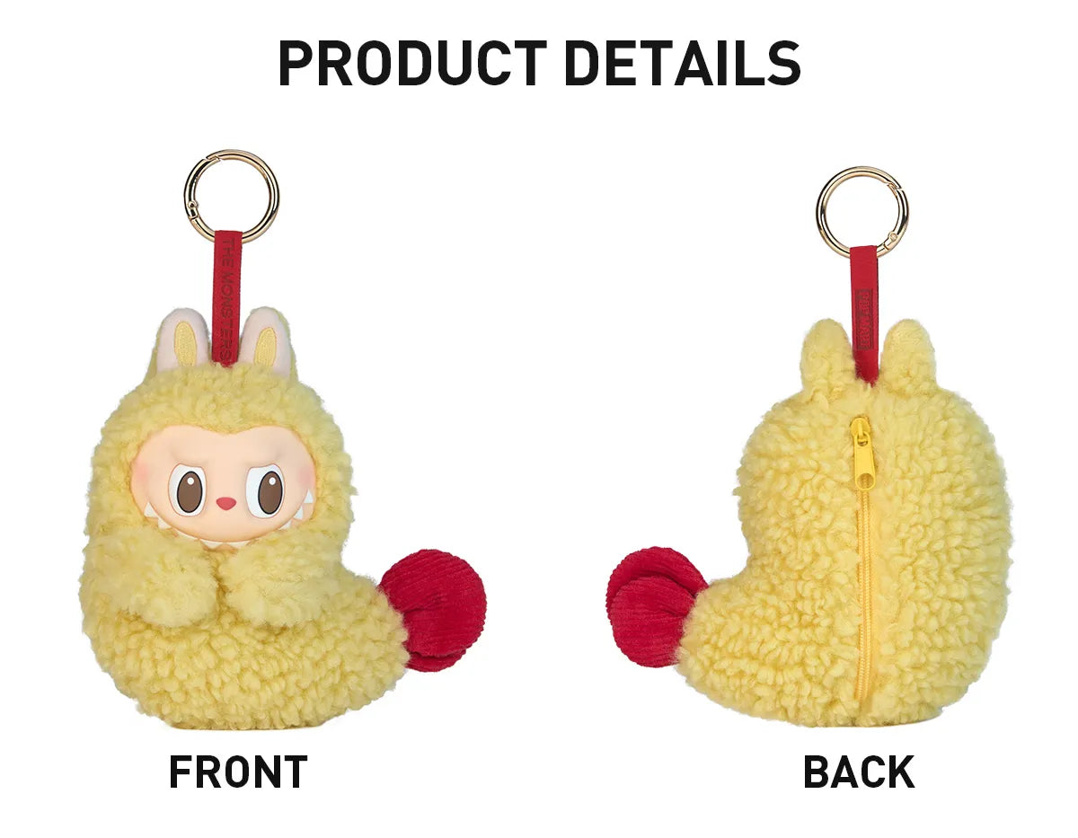 Labubu tempura Plush keychain with front and back views on a white background