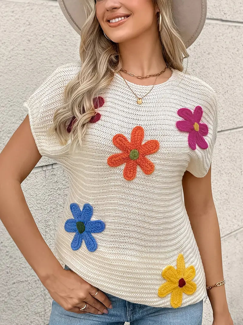Floral Patchwork Knit Top – Boho Chic Elegance 🌸✨
