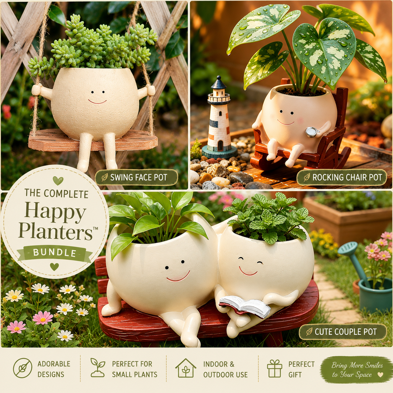Happy Planters™ Character Plant Pots | Rocking Chair, Swing & Couple Designs