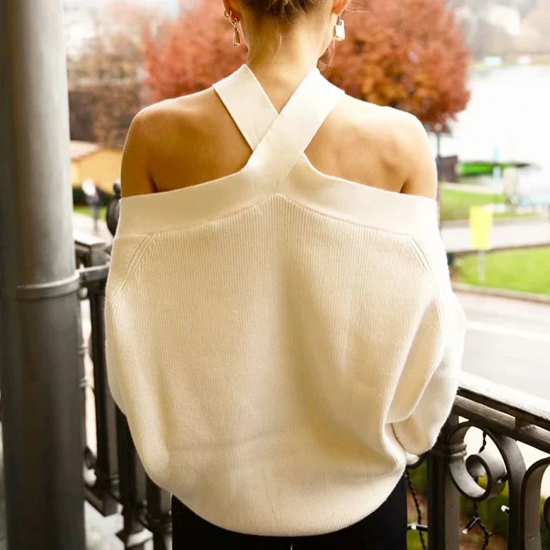 Timeless Elegance: Off-Shoulder Cross-Neck Sweater