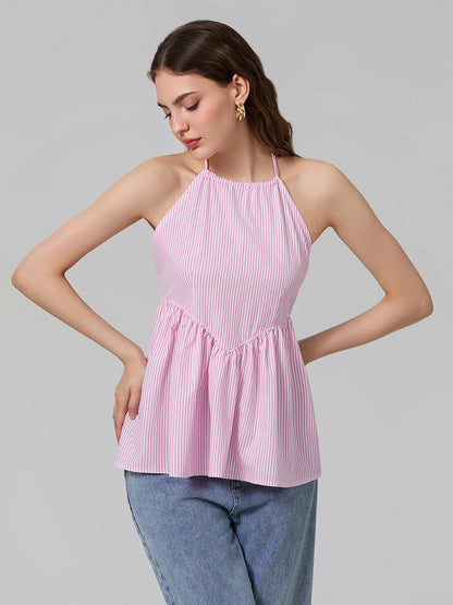 Sun-Kissed Stripes: A Halter Beauty with a Breezy Charm