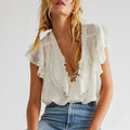 Slay the Streets – Y2K Ruffle Trim Button-Up Blouse