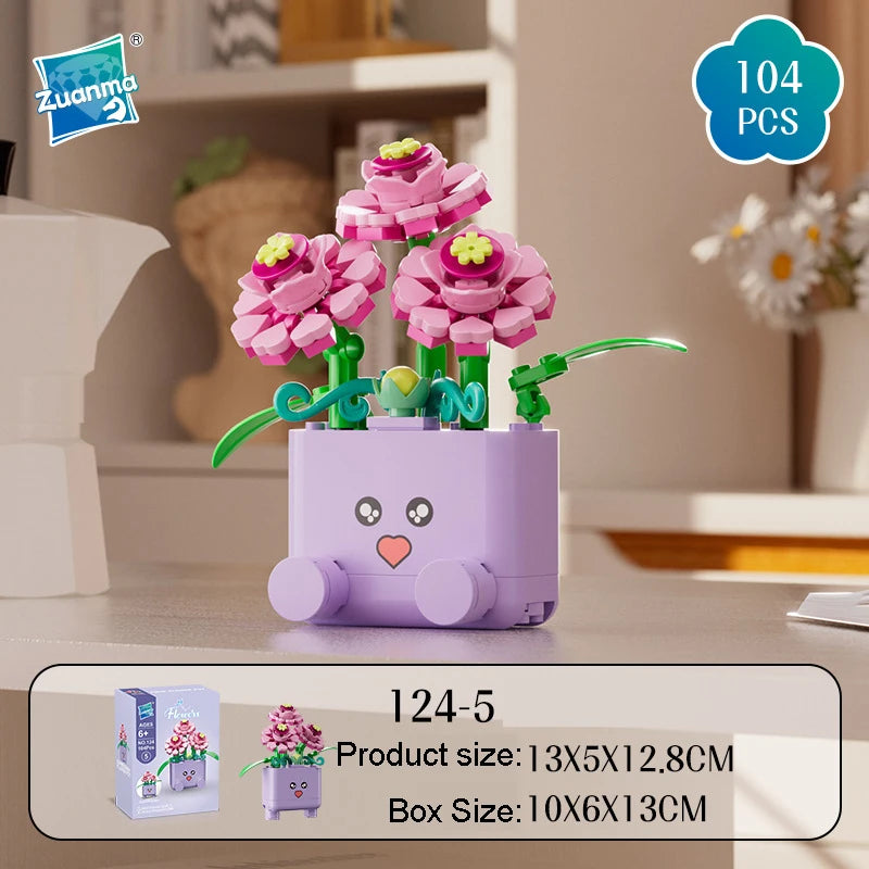 Cheerful Flower Botanical Building Blocks — Potted Plants Bricks Model