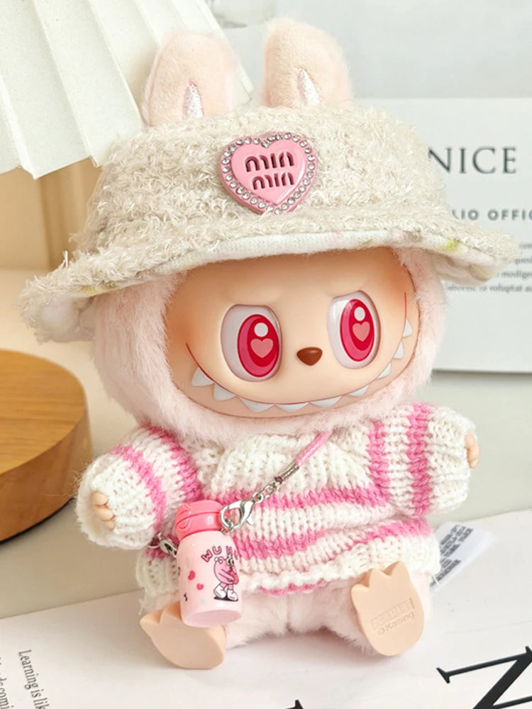 Whispers of Winter – Pink Striped Sweater Set for Labubu Dolls