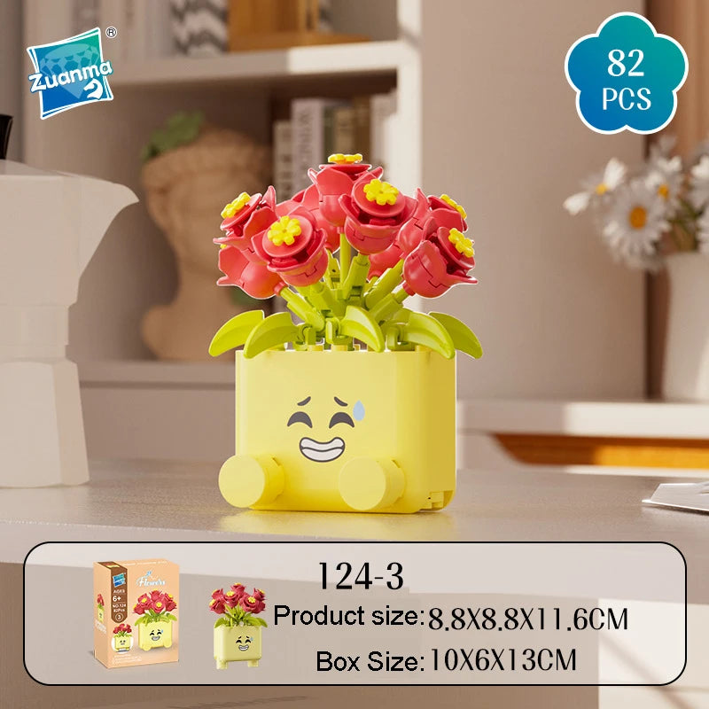 Cheerful Flower Botanical Building Blocks — Potted Plants Bricks Model