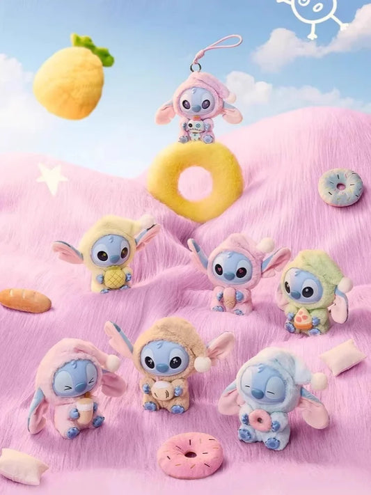 Collection of cute plush toys with pastel colors on a pink background