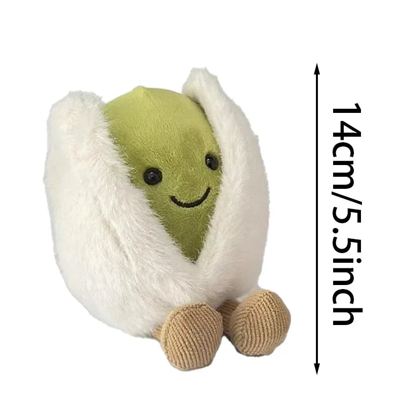  pistachio. Plush toy of a brussels sprout with measurements on a white background
