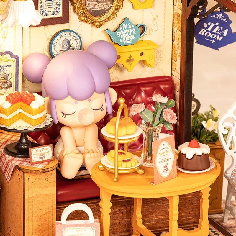 DIY Leisure Time Tea Room Miniature House with LED Lights