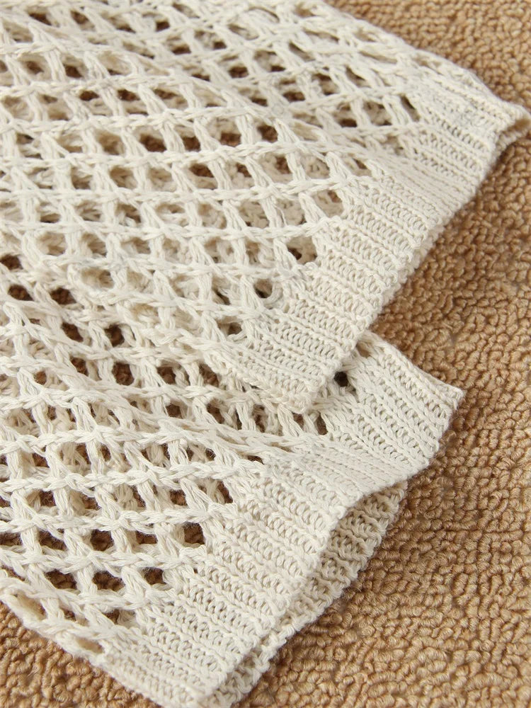 Tropical Breeze Knit Dress – Lightweight Hollow-Out Cover-Up