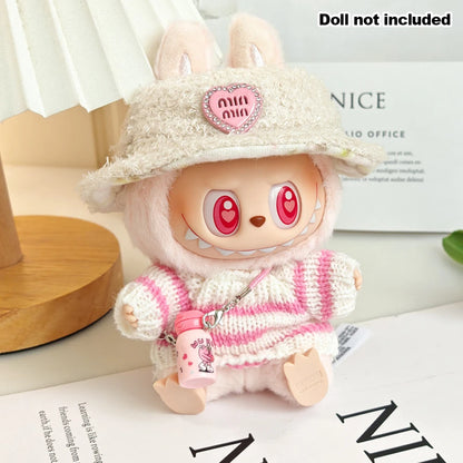 Whispers of Winter – Pink Striped Sweater Set for Labubu Dolls