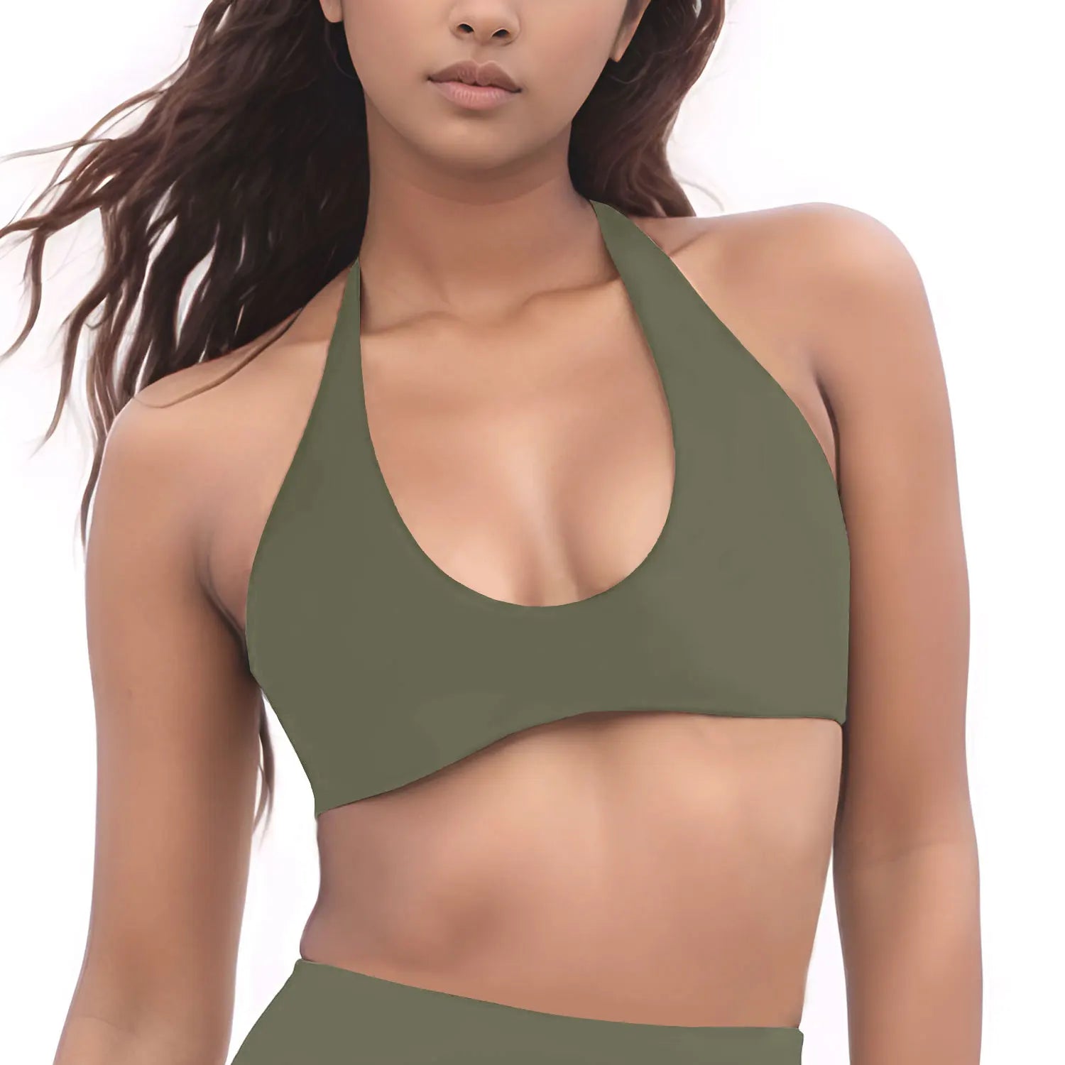 Minimal Halter Neck Sports Bra | Breathable Knit Bralette for Women