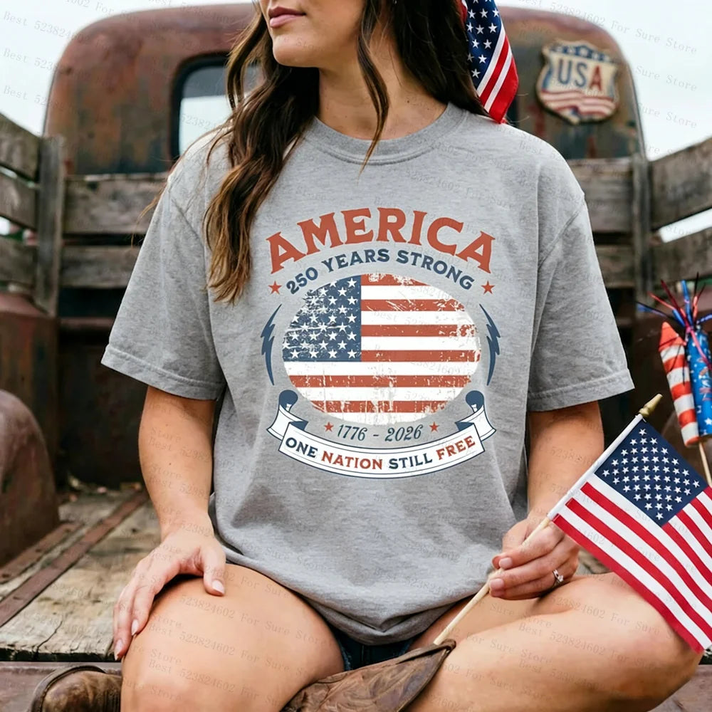 America 250th Anniversary Patriotic Cotton T-Shirt