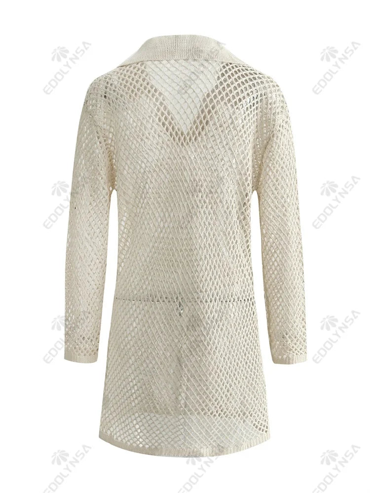 Tropical Breeze Knit Dress – Lightweight Hollow-Out Cover-Up