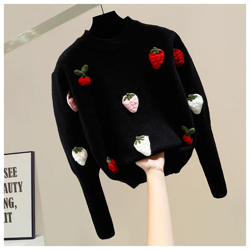 Fruit Embroidered Knit Sweater – Sweet & Stylish 🍓🍒