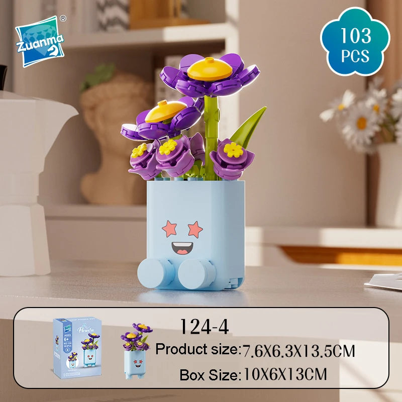 Cheerful Flower Botanical Building Blocks — Potted Plants Bricks Model