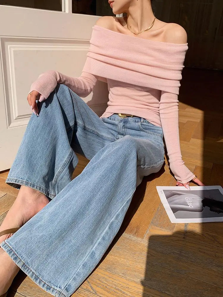 Élancée: Cozy & Chic Off-Shoulder Long Sleeve Sweater