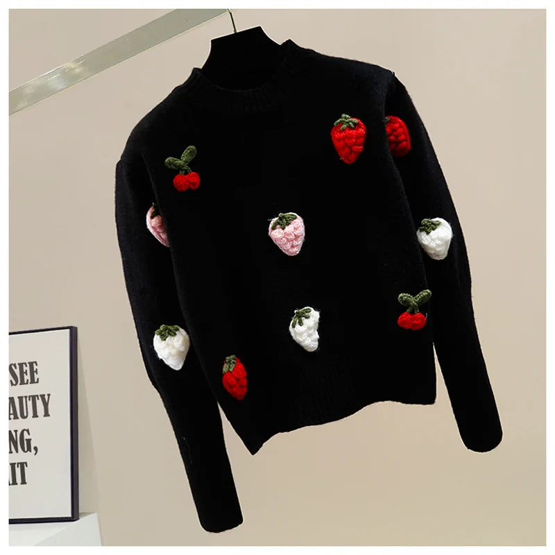 Fruit Embroidered Knit Sweater – Sweet & Stylish 🍓🍒