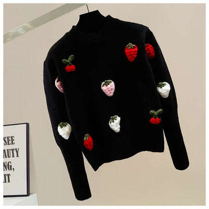 Fruit Embroidered Knit Sweater – Sweet & Stylish 🍓🍒