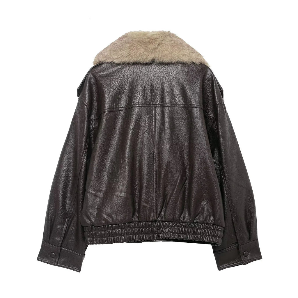 The Valentina Faux Leather Fur-Collar Jacket