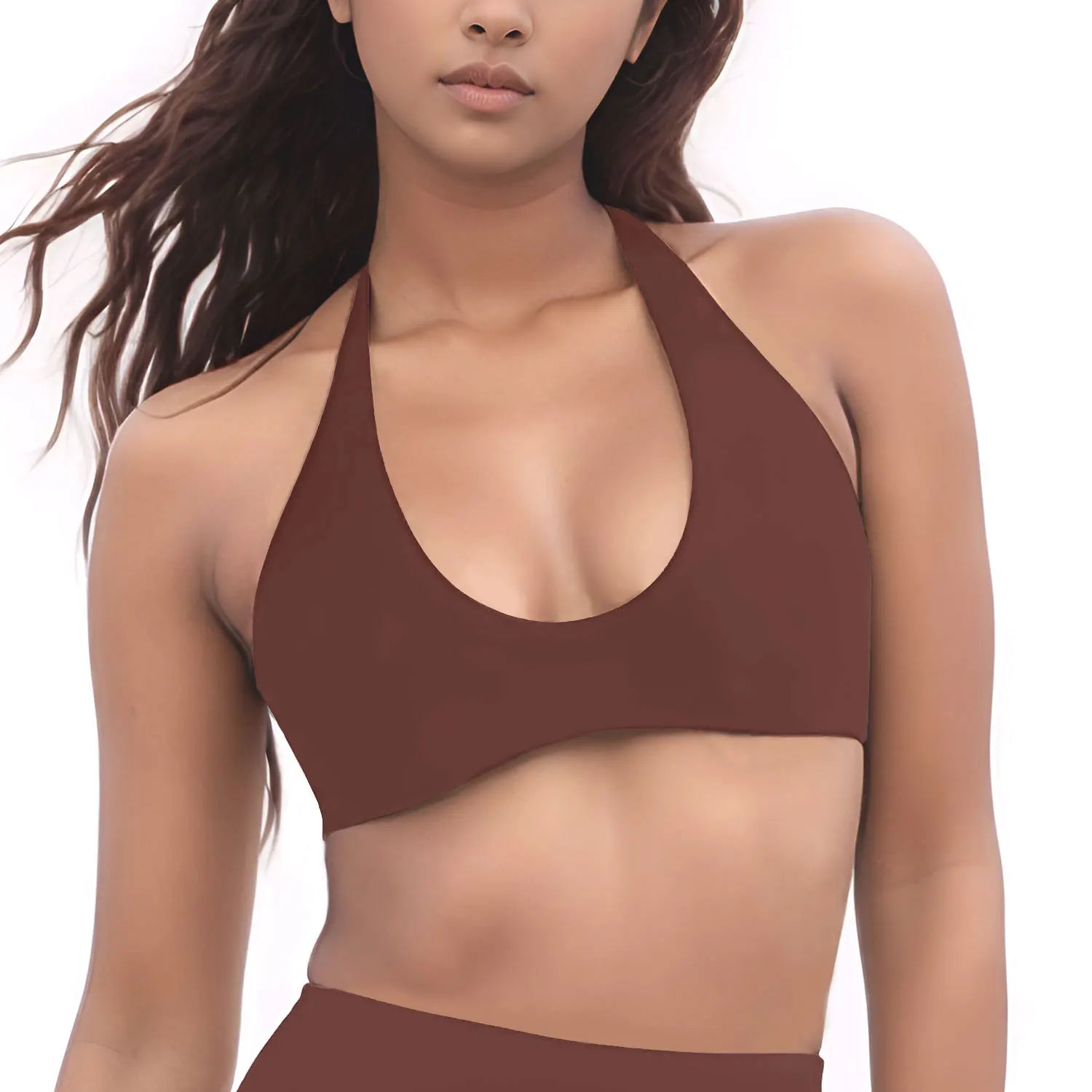 Minimal Halter Neck Sports Bra | Breathable Knit Bralette for Women