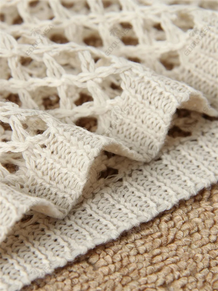 Tropical Breeze Knit Dress – Lightweight Hollow-Out Cover-Up