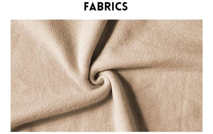 Close-up of beige fabric with the word 'FABRICS' at the top.