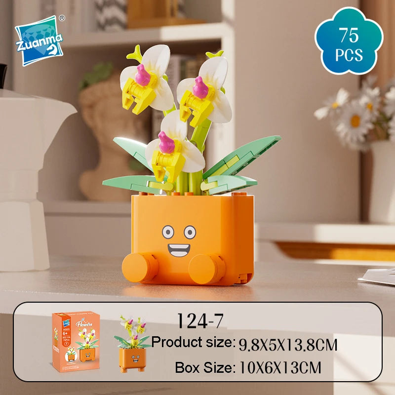 Cheerful Flower Botanical Building Blocks — Potted Plants Bricks Model