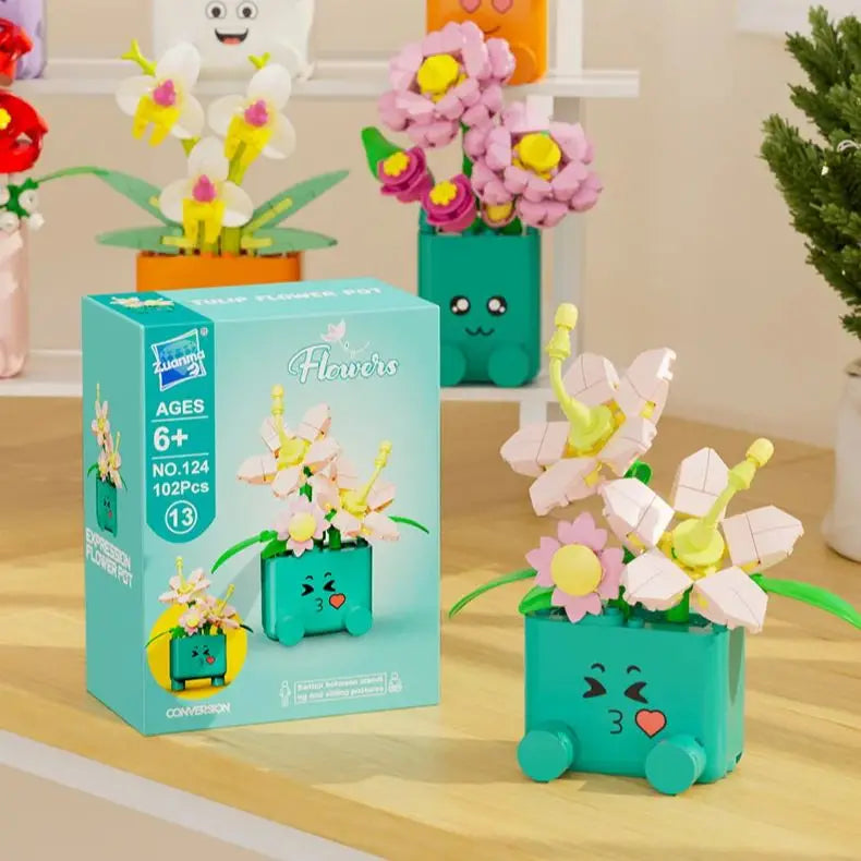 Cheerful Flower Botanical Building Blocks — Potted Plants Bricks Model