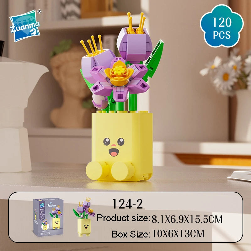 Cheerful Flower Botanical Building Blocks — Potted Plants Bricks Model