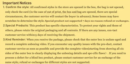 Text-based notice with important store policies on a yellow background
