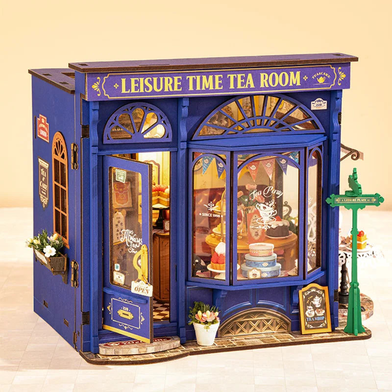 DIY Leisure Time Tea Room Miniature House with LED Lights