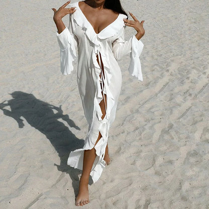 Allure by the Shore: Sexy V-Neck Chiffon Beach Tunic