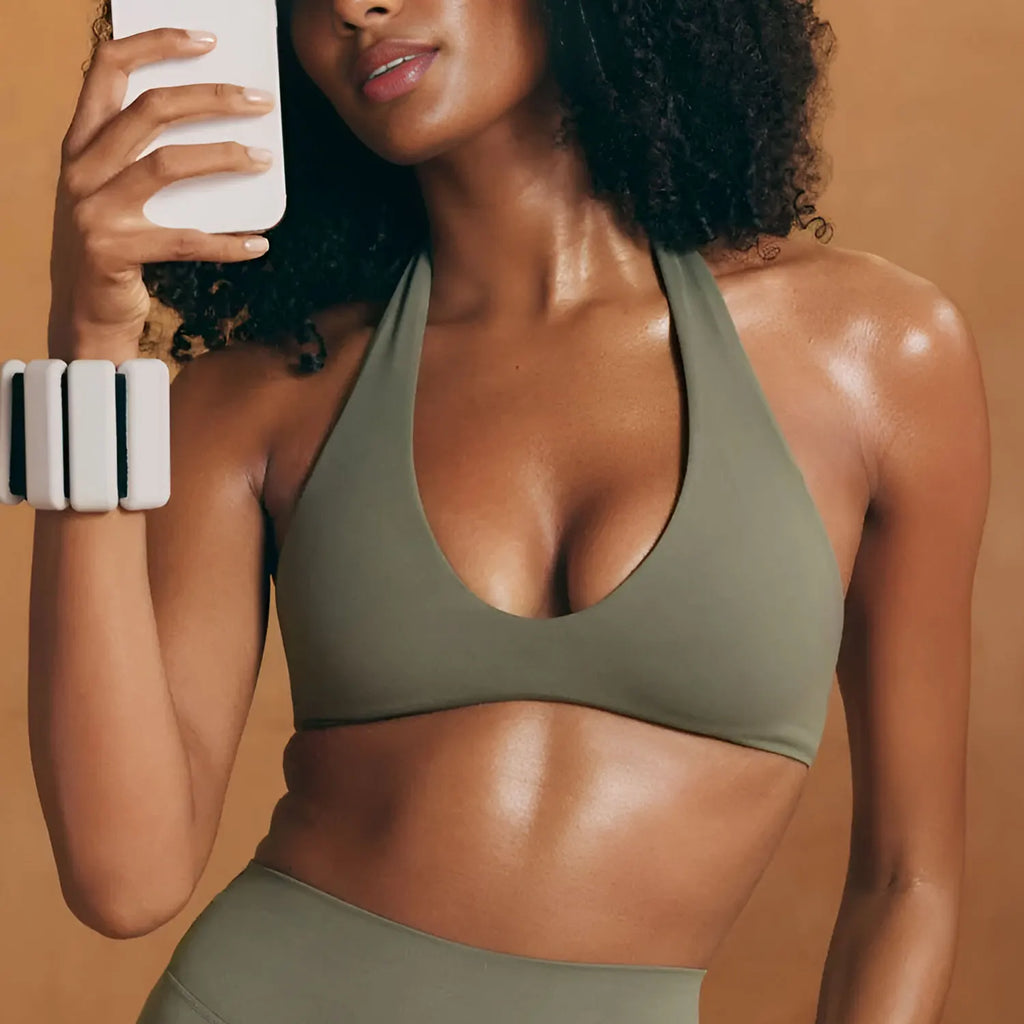 Minimal Halter Neck Sports Bra | Breathable Knit Bralette for Women