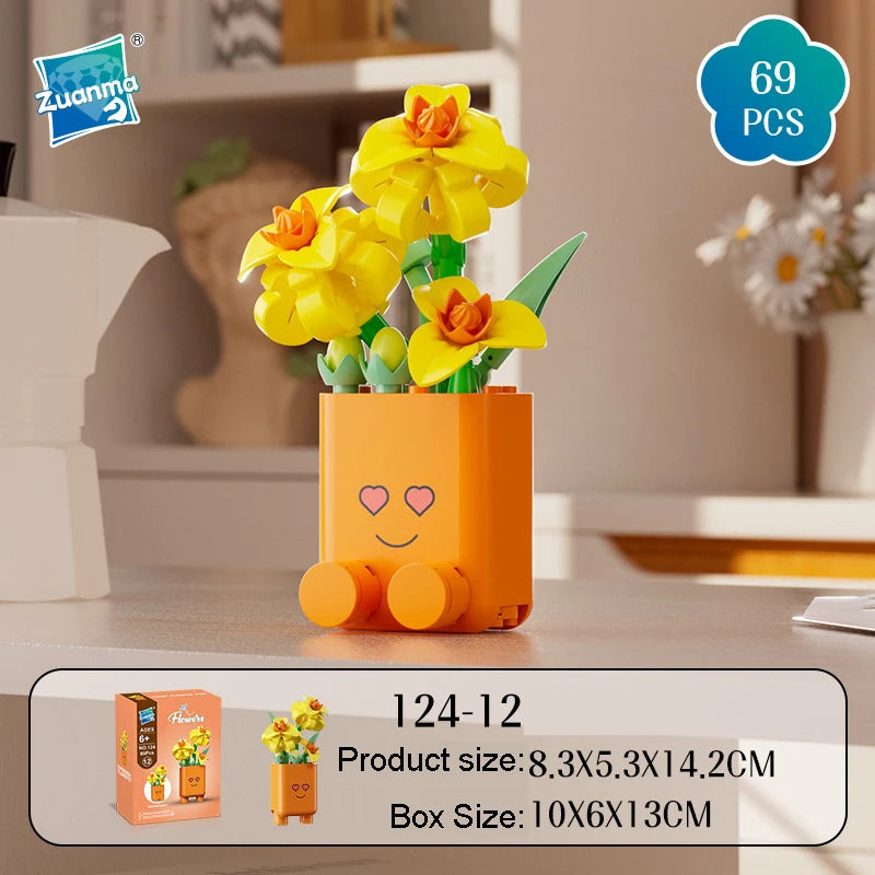 Cheerful Flower Botanical Building Blocks — Potted Plants Bricks Model