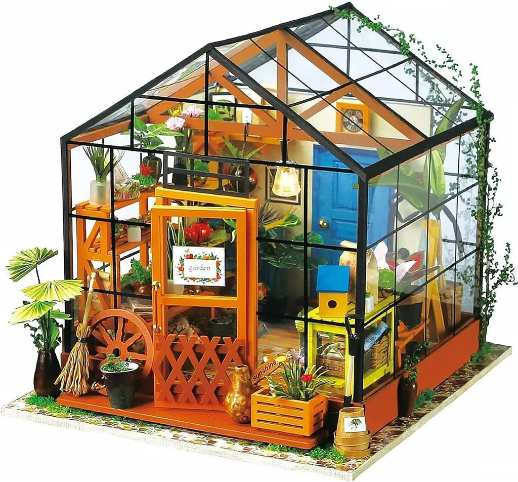 🌿 Mini Green House – Cathy’s Flower House DIY Dollhouse Kit (with LED)