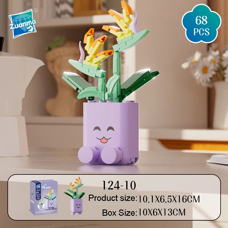 Cheerful Flower Botanical Building Blocks — Potted Plants Bricks Model