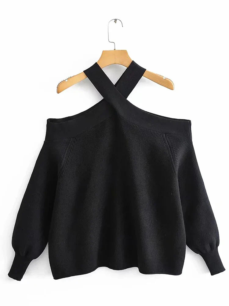 Timeless Elegance: Off-Shoulder Cross-Neck Sweater