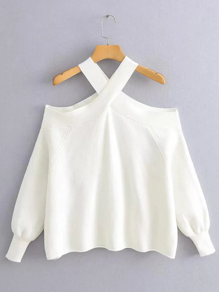 Timeless Elegance: Off-Shoulder Cross-Neck Sweater
