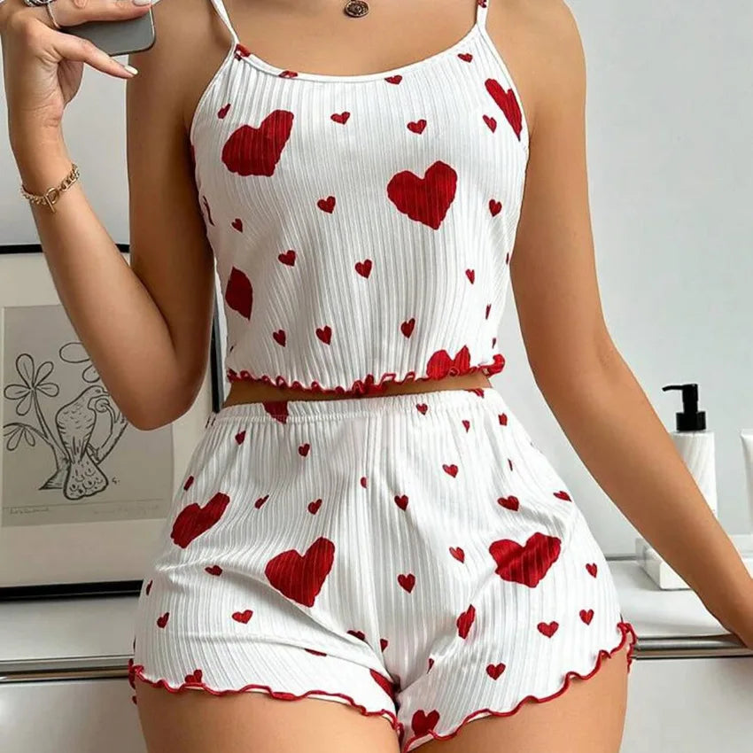 Heart Print Relaxed Fit Pajama Set