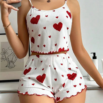 Heart Print Relaxed Fit Pajama Set