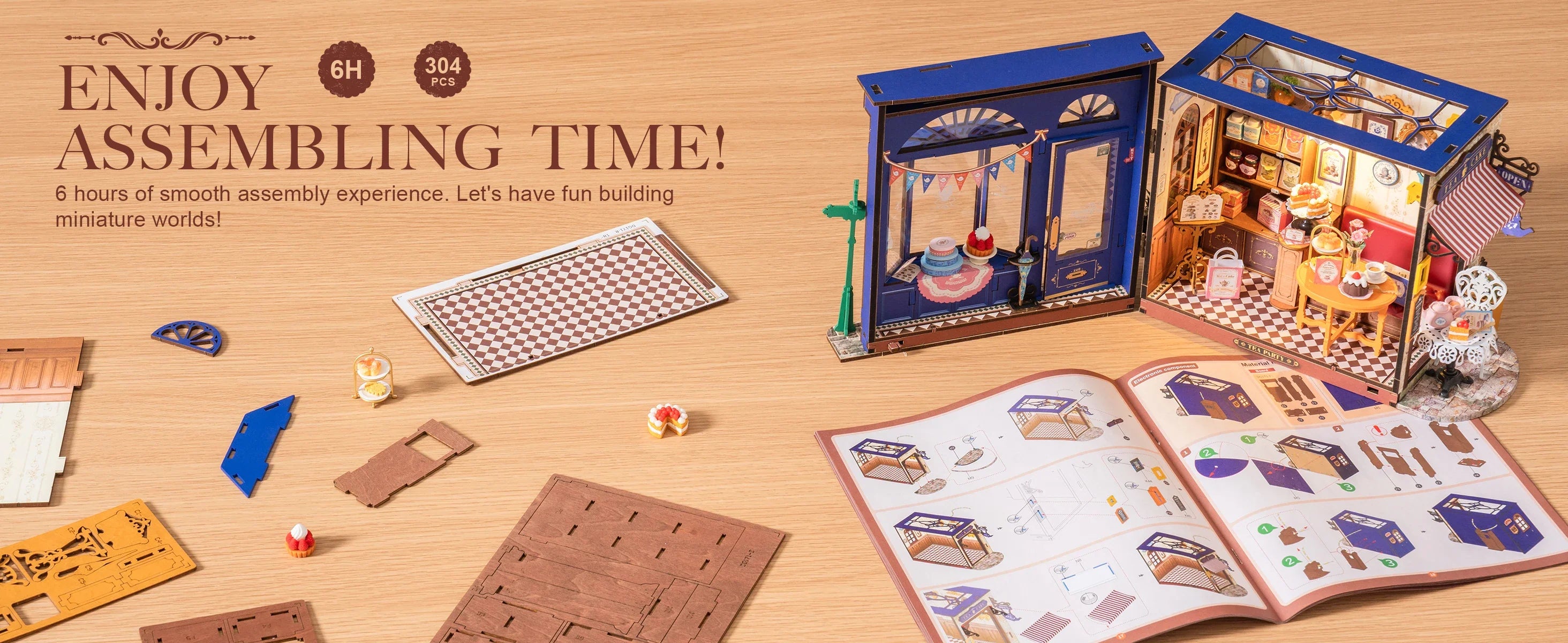 DIY Leisure Time Tea Room Miniature House with LED Lights