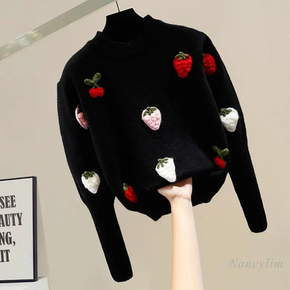Fruit Embroidered Knit Sweater – Sweet & Stylish 🍓🍒