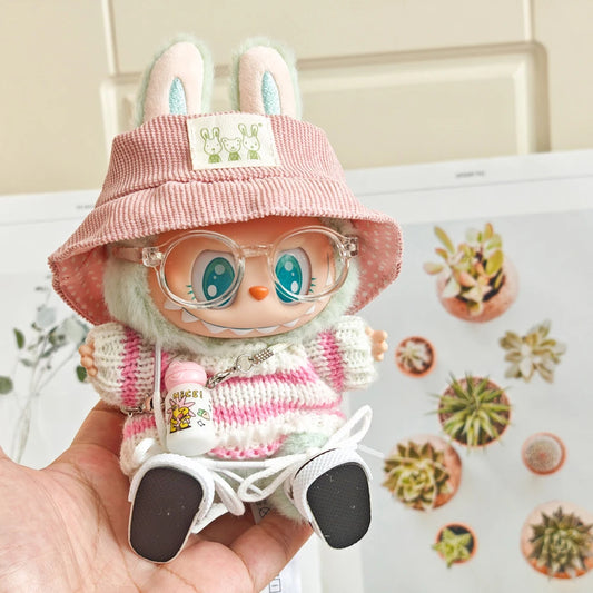 Whispers of Winter – Pink Striped Sweater Set for Labubu Dolls